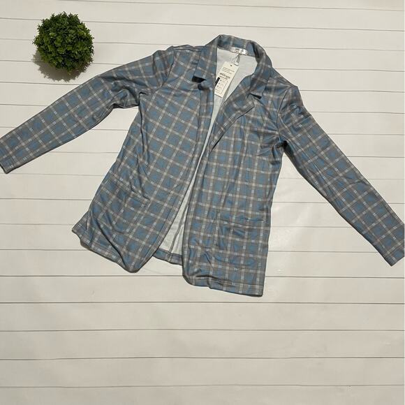 NWT Light Blue Gray Plaid Check Blazer Jacket Women’s Size‎ Small - Picture 1 of 7